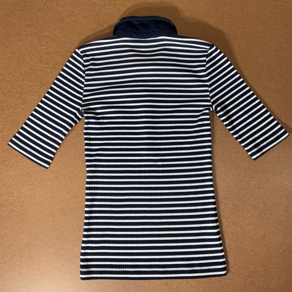 LOFT Navy and White Striped Button Down Shirt - Picture 2 of 8